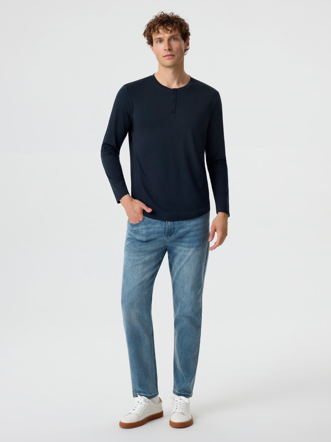 StaySmooth Long Sleeve Henley Drop-Cut Tee